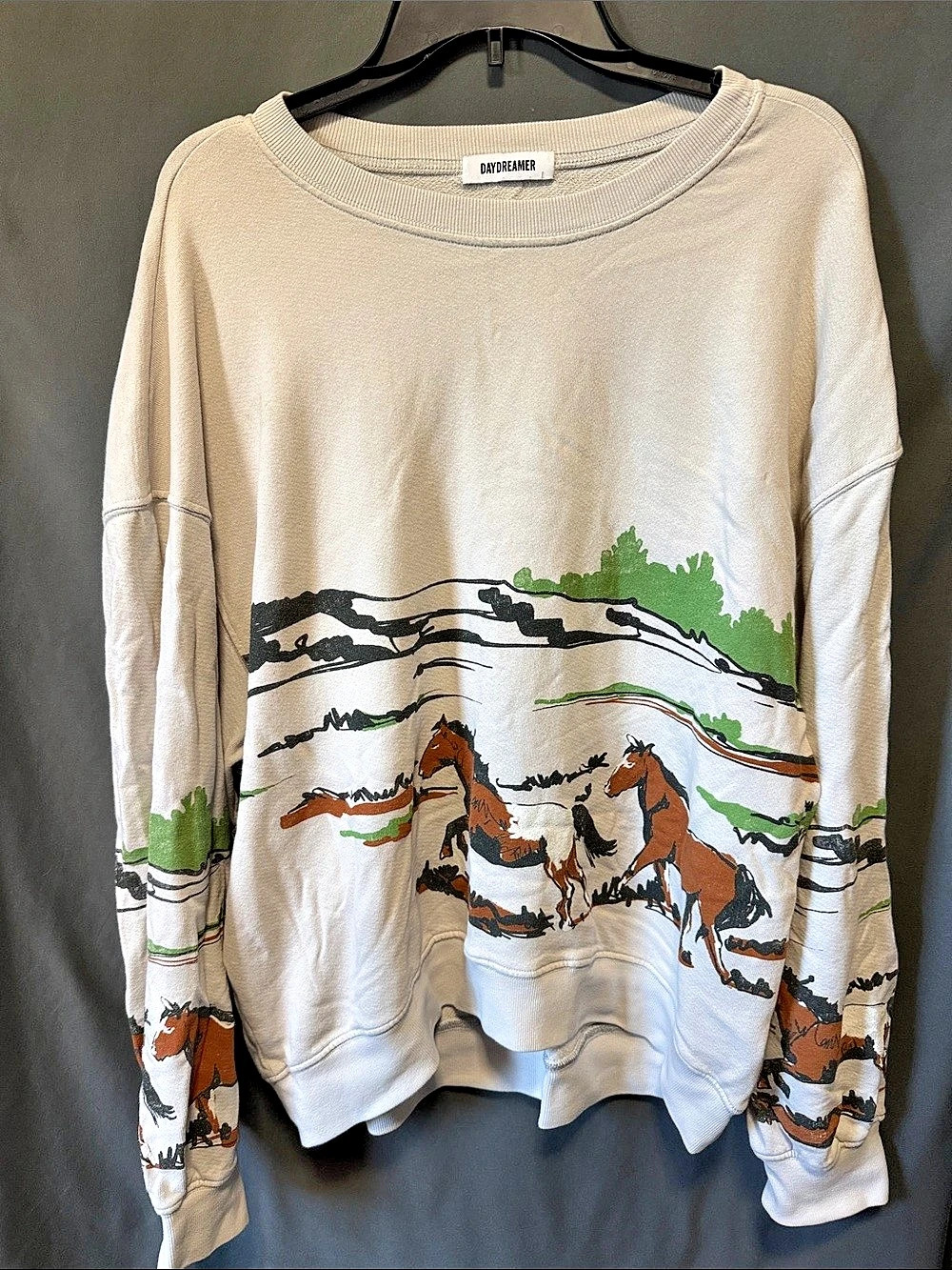 Daydreamer Running Horses Oversized Crewneck Sweatshirt XL